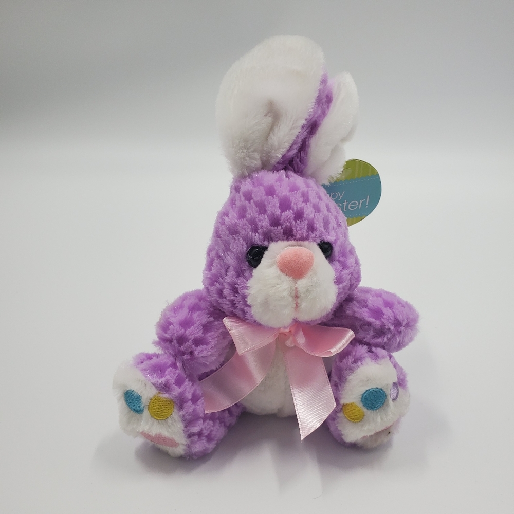 Playful Plush Easter Bunny Purple Checkered NEW